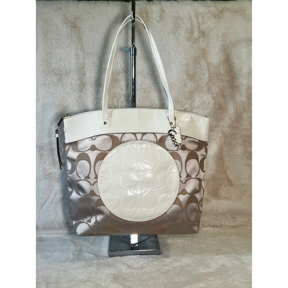 Coach Emblem Bag Leather trimmed satin Tote - Picture 1 of 8